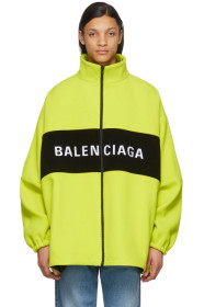 Balenciaga - Blouson en laine à glissière et logo jaune