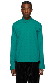 Balenciaga - Blue Poplin All Over Logo Shirt
