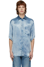 Balenciaga - Chemise en satin indigo Acid Wash
