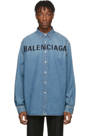 Balenciaga - インディゴ デニム ロゴ シャツ