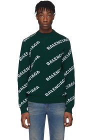 Balenciaga - グリーン ウール ジャカード ロゴ クルーネック セーター