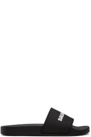 Balenciaga - Sandales à enfiler en caoutchouc à logo noires et blanches