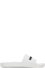 Balenciaga - White & Black Rubber Logo Pool Slides