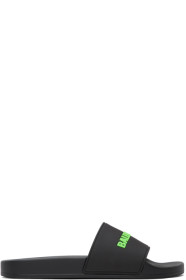 Balenciaga - Black & Green Logo Pool Slides