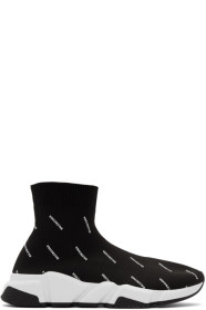 Balenciaga - Black All Over Logo Speed Sneakers