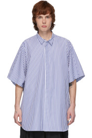 Juun.J - White & Blue Striped Short Sleeve Shirt