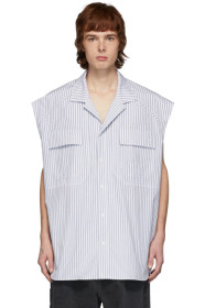 Juun.J - White & Navy Striped Sleeveless Shirt