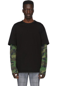 Juun.J - ブラック Camo レイヤード ロング スリーブ T シャツ