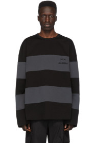 Juun.J - Black & Grey Striped Long Sleeve T-Shirt