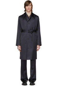 Dries Van Noten - Manteau long en satin bleu marine