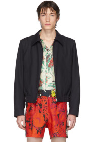 Dries Van Noten - Blouson en laine bleu marine