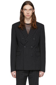Dries Van Noten - Blazer à double boutonnage et rayures fines noir