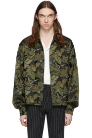 Dries Van Noten - Blouson fleuri en maille jacquard kaki