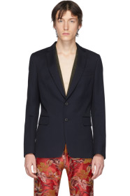 Dries Van Noten - Blazer en laine bleu marine