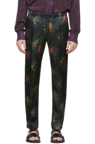 Dries Van Noten - 黑色 & 多色花卉抽绳长裤