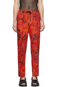 Dries Van Noten - 红色 & 黑色花卉亚麻长裤