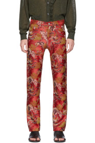 Dries Van Noten - レッド ジャカード フローラル ジーンズ