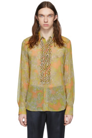 Dries Van Noten - Chemise fleurie à volants jaune et verte