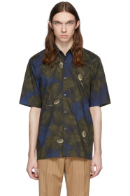 Dries Van Noten - Chemise fleurie bleu marine et kaki Clasen