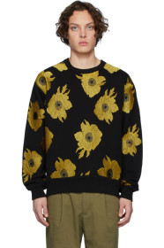Dries Van Noten - ブラック & イエロー エンブロイダリー フローラル スウェットシャツ