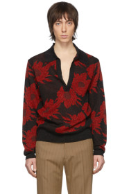 Dries Van Noten - Black & Red Floral Knit Polo