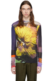Dries Van Noten - T-shirt en filet mauve et jaune