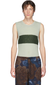 Dries Van Noten - Veste en alpaga blanc cassé et verte