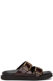 Dries Van Noten - Burgundy Leather Slip-On Sandals