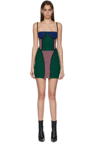 Paolina Russo - SSENSE Exclusive Pink & Green Check Illusion Knit Mini Dress