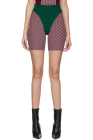 Paolina Russo - SSENSE 限定 グリーン & ピンク チェック Illusion Knit サイクリング ショーツ
