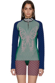 Paolina Russo - SSENSE 限定 ピンク & グリーン チェック Illusion Knit サイクリング タートルネック