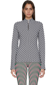 Paolina Russo - SSENSE 限定 ホワイト & ブラック チェック Illusion Knit サイクリング タートルネック