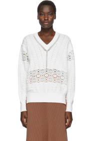 See by Chloé - White Lace V-Neck Sweater