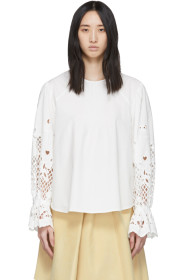 See by Chloé - White Poplin Floral Embroidery Blouse