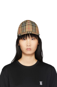 Burberry - Beige Check Logo Vintage Baseball Cap