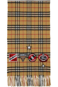 Burberry - タン ビンテージ チェック カシミア バッジ スカーフ