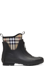 Burberry - Black & Beige Flinton Rain Boots
