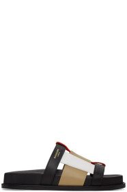 Burberry - Black & Beige Ellendale Flat Sandals