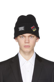 Burberry - Black Wool Rib Knit Logo Beanie