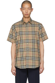 Burberry - 驼色 Caxton 格纹短袖衬衫
