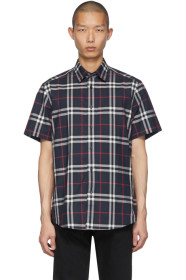 Burberry - 海军蓝 Caxton 格纹衬衫