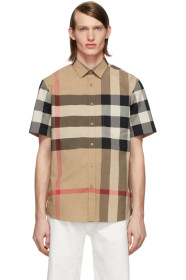Burberry - 驼色 Windsor 格纹短袖衬衫