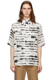 Burberry - 黑色 & 白色 Silk Overlay Watercolor 短袖衬衫
