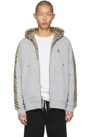 Burberry - Pull à capuche gris Check Kurke