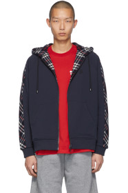 Burberry - 海军蓝 Kurke 格纹连帽衫