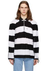 Burberry - 黑色 & 白色 Zip Detail 条纹珠地棉 Polo 衫