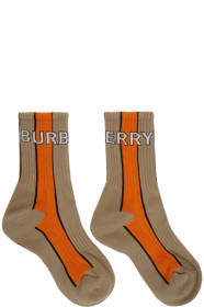 Burberry - Beige & Orange Striped Logo Socks
