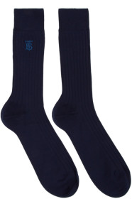 Burberry - Chaussettes bleu marine Embroidered Monogram