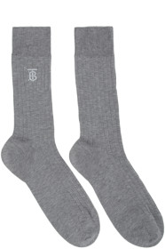 Burberry - Chaussettes grises Embroidered Monogram