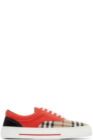 Burberry - Red & Beige Vintage Check Skate Sneakers